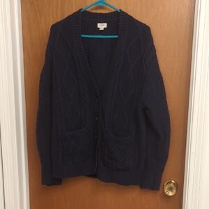 J. Crew Navy Cable Knit Cardigan Sweater, Women's XXL